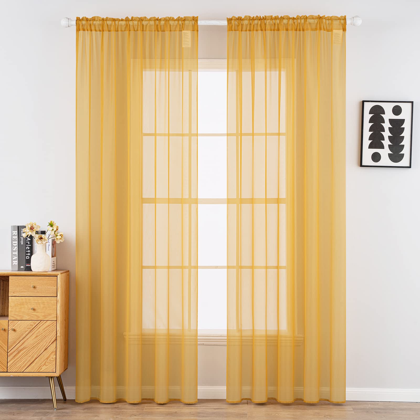 MIULEE 2 Panels Fall Sheer Curtains for Living Room 54X84 Inch Gold