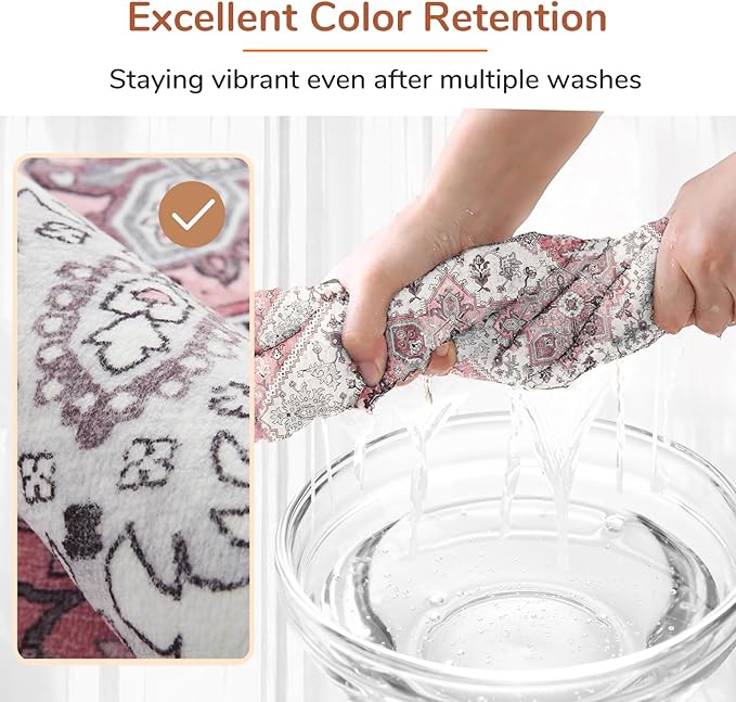 OPPODREAM Soft Area Rugs 4x6, Low-Pile Washable Rugs 4x6 with Non Slip Backing, Faux Cashmere 4 x 6 Throw Carpet, Pink & Cream