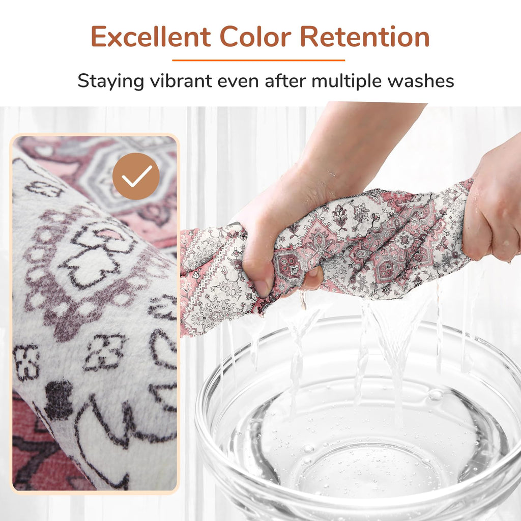 OPPODREAM Soft Area Rugs 4x6, Persian-Inspired Washable Rug, Pink