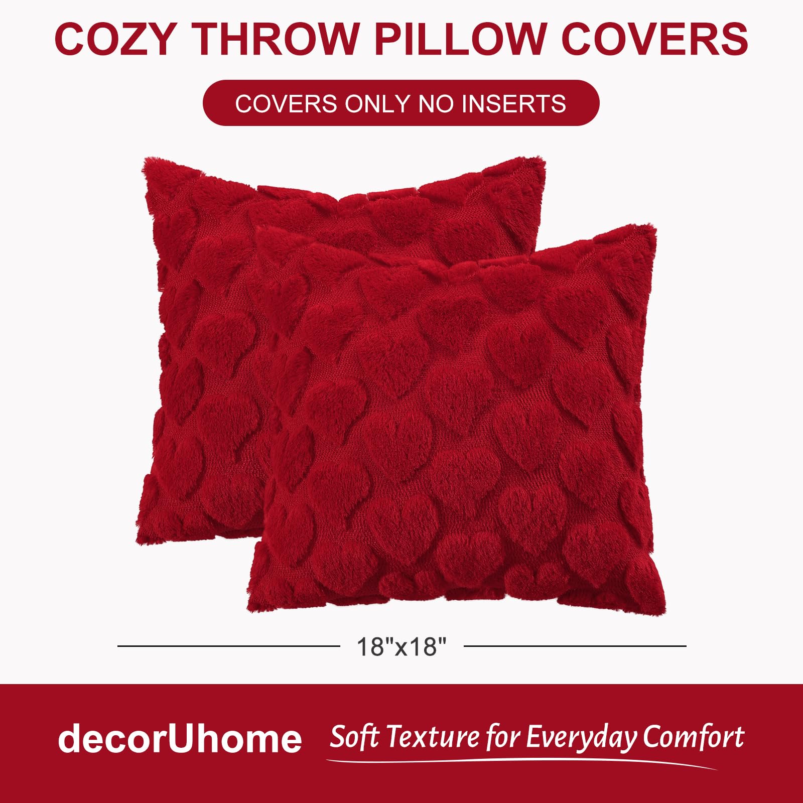 decorUhome Red Heart Cute Girl Faux Fur Throw Pillow Covers 18x18 Set of 2