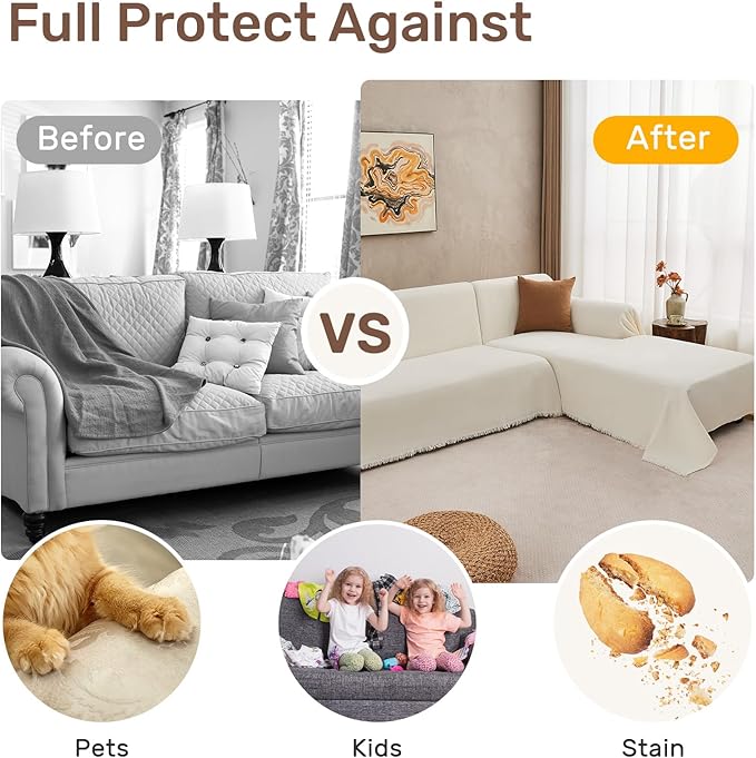 Houmiggle 2 Pieces Sectional Couch Covers L Shaped Cover XL Cream White