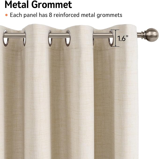 Linen Textured Total Blackout Curtains 84 Inches Long, Butter Cream