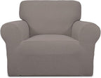 Easy-Going Stretch Chair Sofa Slipcover 1-Piece Couch Sofa Cover Furniture Protector Soft with Elastic Bottom for Kids, Pet. Spandex Jacquard Fabric Small Checks (Chair, Taupe)