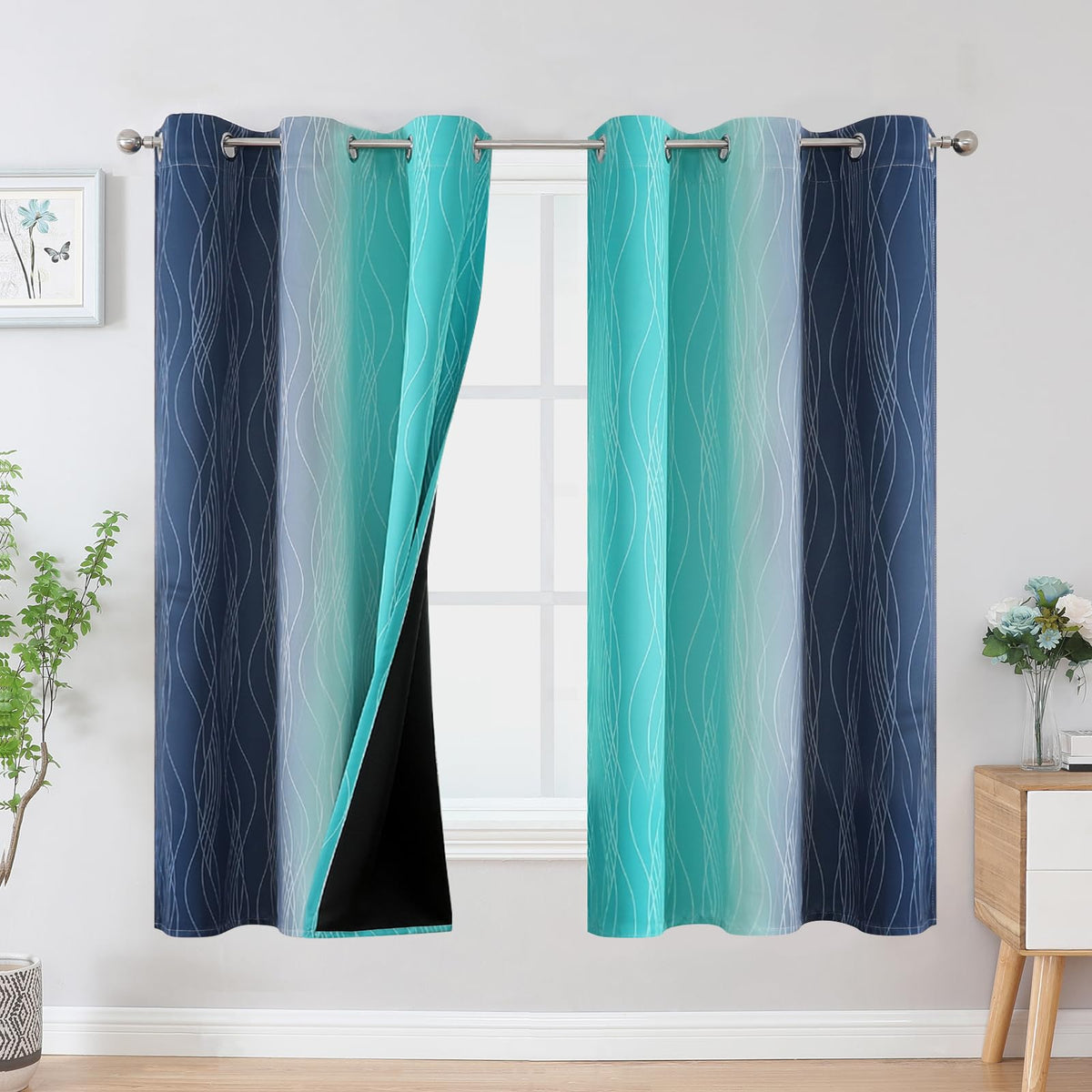 Yellow and Grey Ombre Blackout Curtains for Living Room 42Wx63L Inch Length