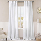 White Linen Curtains 84 Inches Long for Bedroom Back Tab Light Filtering Privacy Sheer Curtains Modern Farmhouse Coastal Decor White Cotton Textured Gauze Curtain for Living Room 2 Panel Set 36x84
