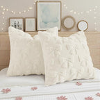 decorUhome Cream White Bow Pillow Covers Set of 2 Coquette Aesthetic Cute Preppy Plush Faux Pillowcases for Girly Bedroom or Couch 16x16 Inch