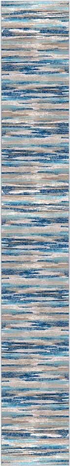 Lansny Modern Abstract Runner Rug 3x18, Blue Washable Long Kitchen Runner Non-Slip Soft Hallway Rug Runner Ultra Thin Print Faux Wool Carpet for Entryway Bedroom Laundry Room Indoor Home Decor