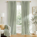 Faux Linen Total Blackout Curtains for Bedroom 96 Inches Long, Sage Green