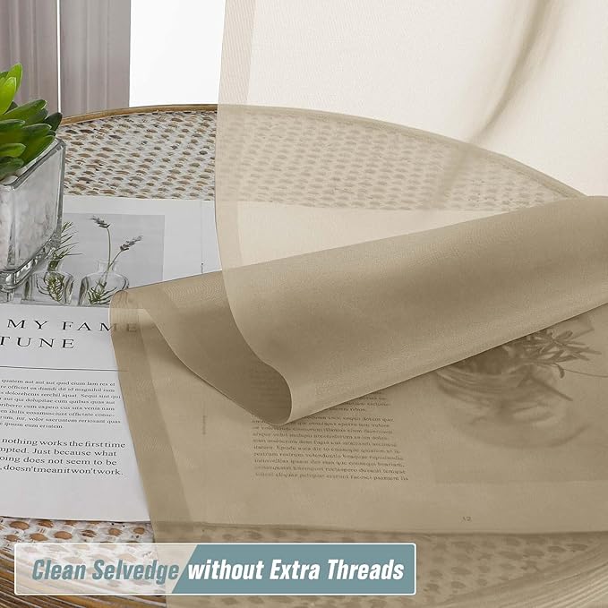 Taupe Small Sheer Curtains Tier 24 Inches Length 2 Pieces, Light Filtering Cafe Curtains Sheers for Living Room Bathroom, Modern Window Treatments Dual Rod Pocket Panels, 2X42Wx24L Inches