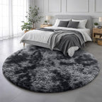 Amdrebio Tie-Dyed Dark Grey Round Rug 4Ft for Bedroom Dorm, Soft Furry Shaggy Circle Area Rugs for Living Room Office, Shag Fluffy Fuzzy Carpet for Kids Teen Boys Mens, Modern Cool Floor Circular Rug