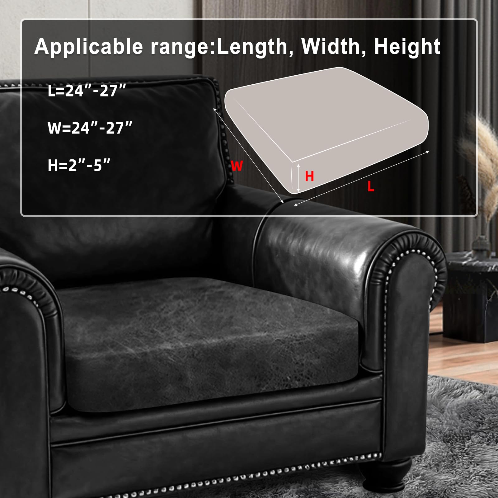 ANARACHON Leather Look Couch Cushion Covers Sofa Seat Slipcovers Sets Couches Furniture Protector for Sectional Armchair Loveseat Pets Kids Stretch Spandex Fabric (1 Cushion Armchair, Dark Grey)