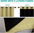 NICETOWN 100% Blackout Blinds, Set of 2, 52 inches x 120 inches, Laundry Room Decor Window Treatment Curtains for Large Patio Sliding Door, Thermal Insulated Paler Yellow Curtains for Bedroom