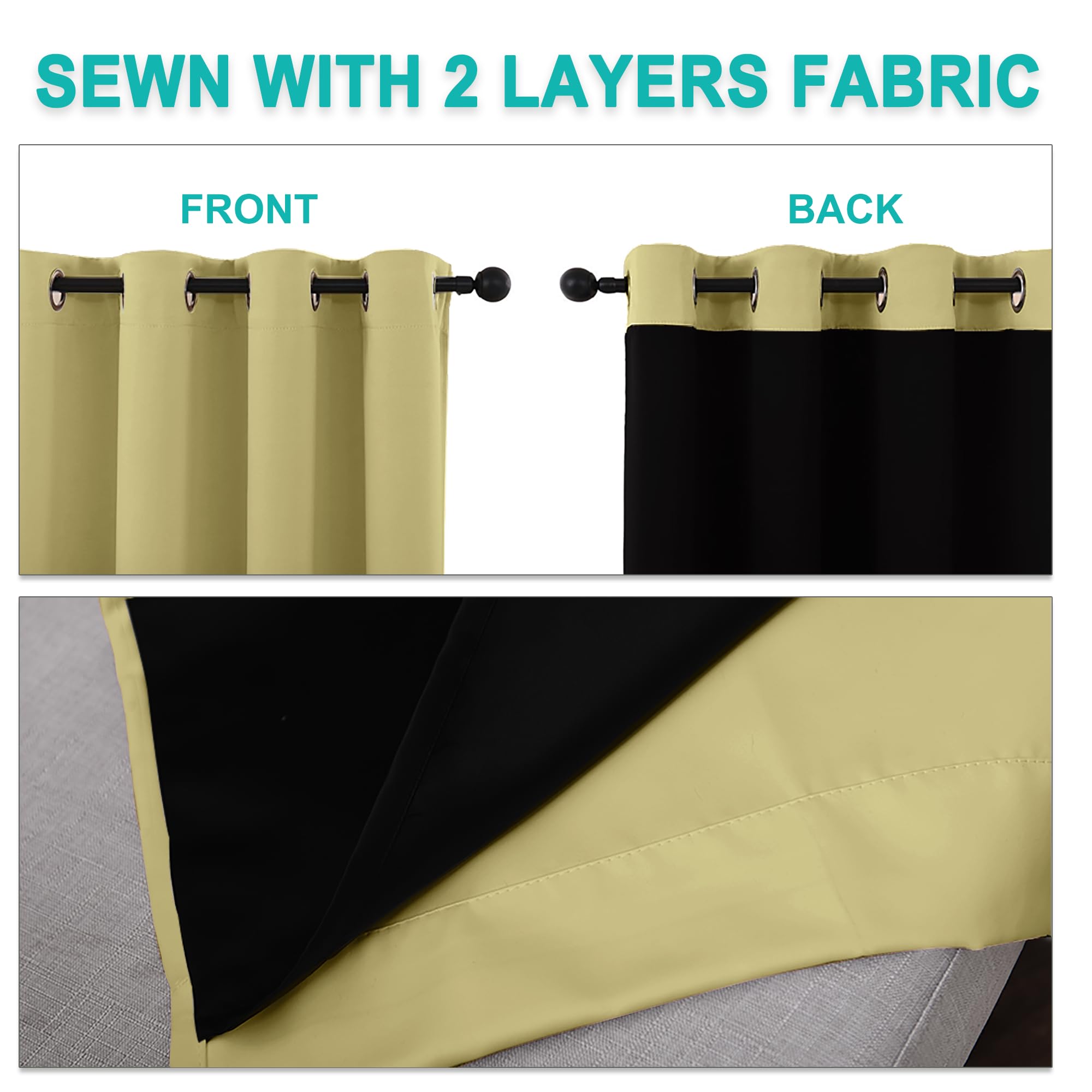 NICETOWN Total Shade Curtains and Draperies, Heavy-Duty Full Light Shading Drapes with Black Liner Backing for Villa/Hall/Dorm Window（Paler Yellow, Package of 2 Panels, 55 inches Wide x 96 inches Long