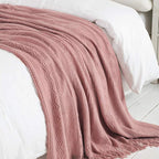 BOURINA Coral Pink Throw Blanket 60 x80 Inches Textured Solid Soft Sofa Throw Bed Runner Knitted Decorative Blanket