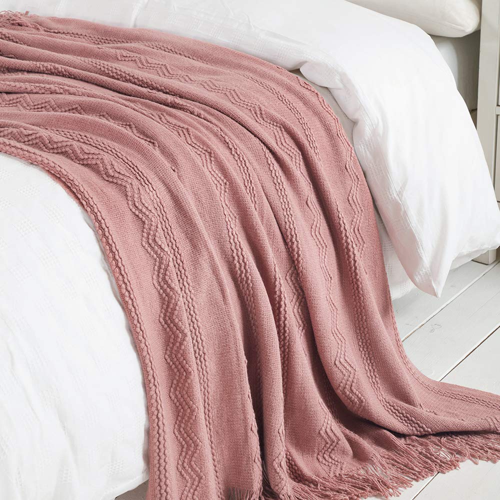 BOURINA Coral Pink Throw Blanket 60x80 Inch Knitted Soft Throw Sofa Blanket