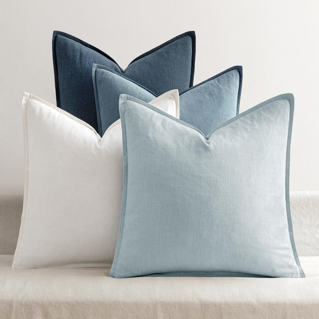 MIULEE Blue Boho Linen Decorative Pillow Covers 18x18 Inch Pack of 4