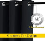 NICETOWN Black Blackout Curtains 36 inch Curtains for Kitchen, Grommet Solid Window Treatments Sound Reducing for Bedroom, 2 Panels, W37 x L36, 2 Panels