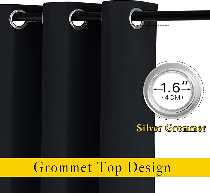 NICETOWN Black Blackout Curtains 30 inch Curtains for Kitchen, Grommet Cafe Curtains Solid Window Treatments Sound Reducing for Bedroom, 2 Panels, W37 x L30, 2 Panels