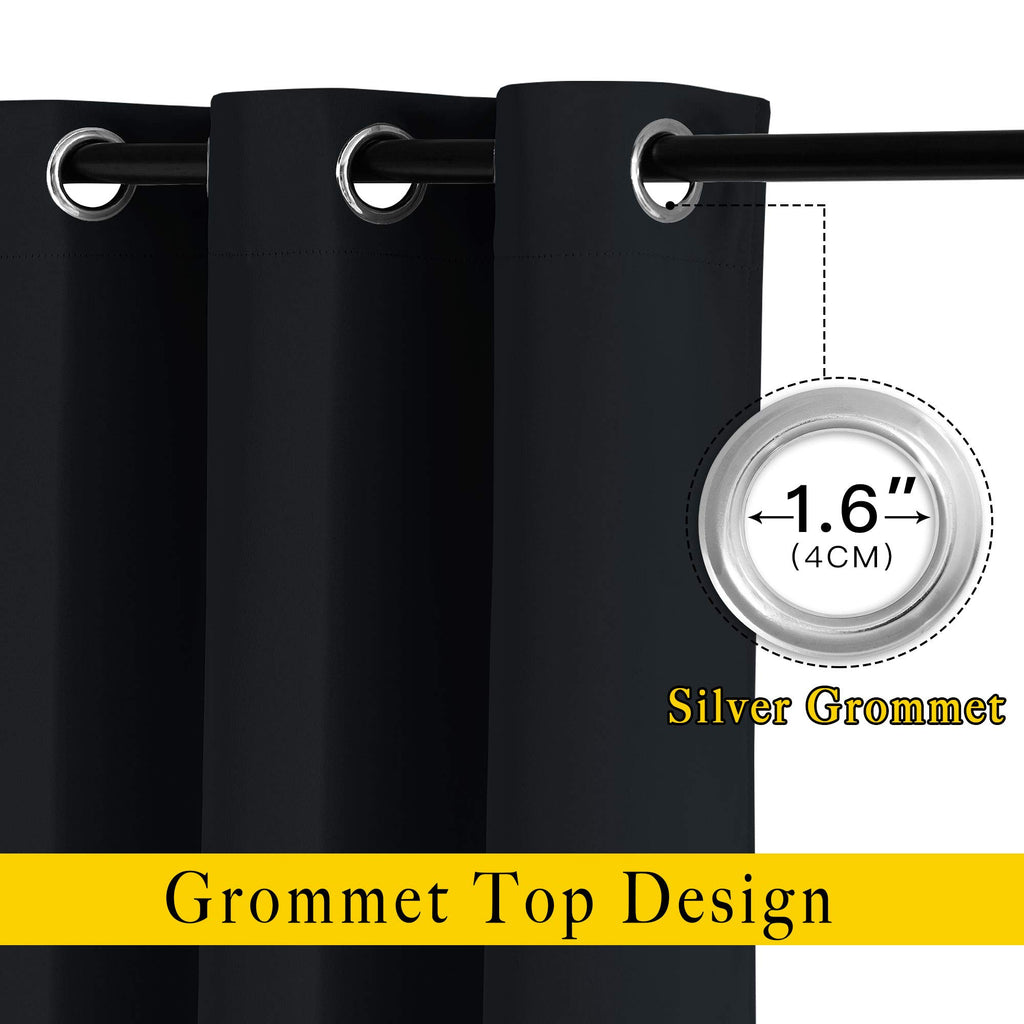 NICETOWN Blackout Curtain Panels 72 inches Length - Light Reducing Thermal Insulated Solid Grommet Room Darkening for Bedroom/Night Shift (Set of 2, 46 inches Wide, Black)