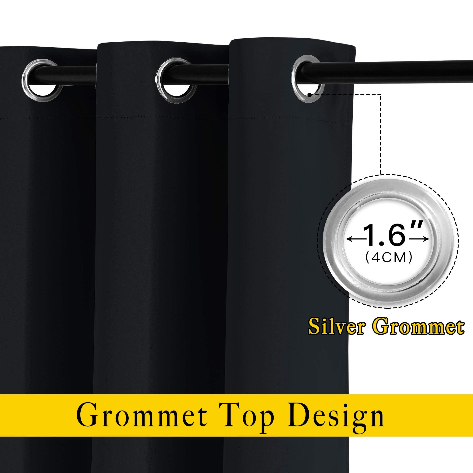 NICETOWN Blackout Black Curtains & Drapes 90 inches Long - Grommet Thermal Insulated Blackout Drapes Light Blinds Room Darkening Window Treatments for Bedroom (2 Panels, W52 x L90, Black)