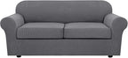 H.VERSAILTEX 3 Piece Stretch Sofa Covers for 2 Cushion Sofa Couch Covers for Living Room Furniture Cover (Base Cover Plus 2 Seat Cushion Covers) Thicker Jacquard Fabric(Large Sofa, Grey)