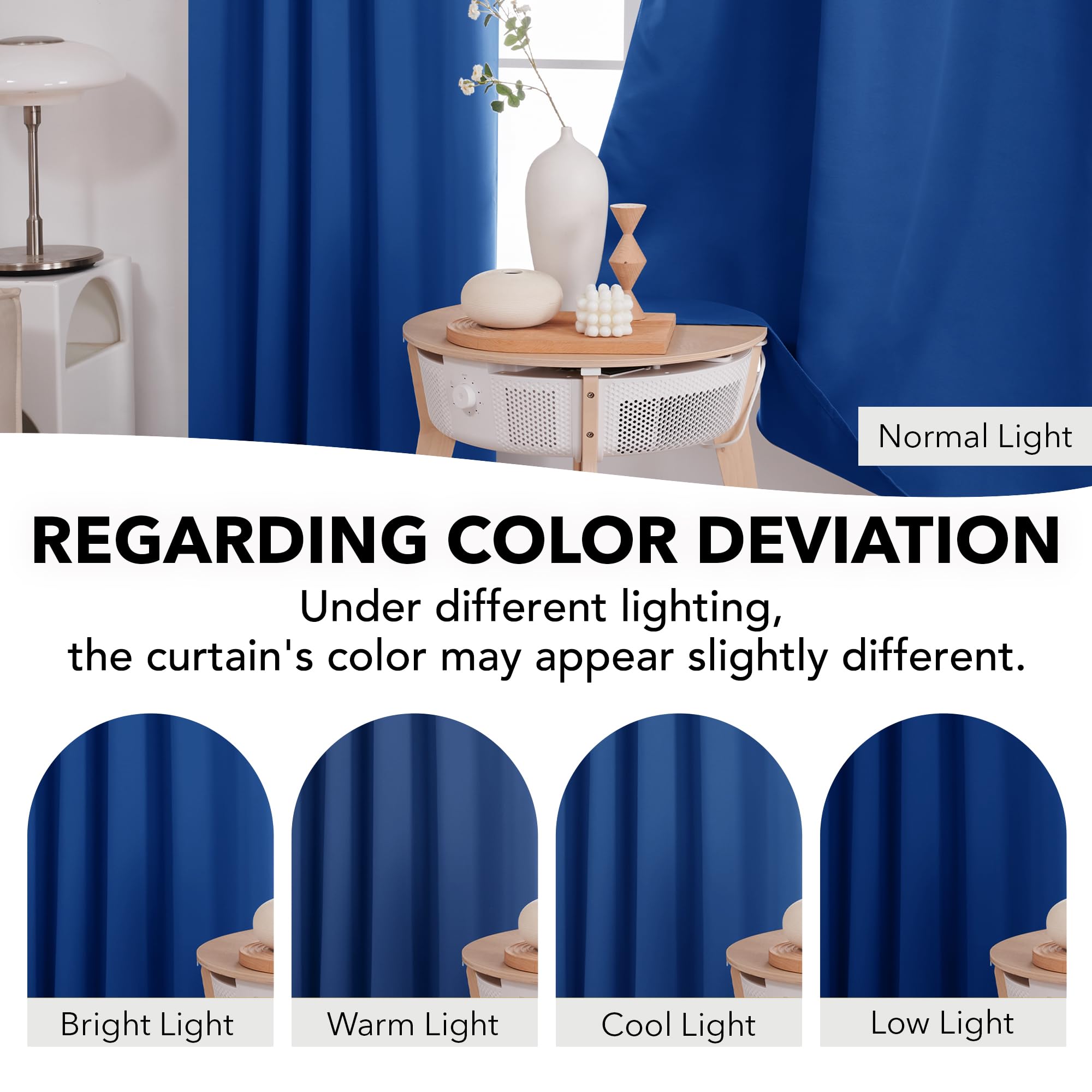 Deconovo Rod Pocket and Back Tab Blackout Curtains for Bedroom Solid Room Darkening Curtains 42Wx63L Inch Royal Blue 2 Panels