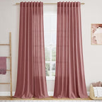 Canyon Rose Linen 144 Inch Curtains for Living Room Light Filtering Semi Sheer Curtain Back Tab Modern Farmhouse Decor Elegant Girl Drapes Floor to Ceiling High Window for Bedroom 52x144, 2 Panels