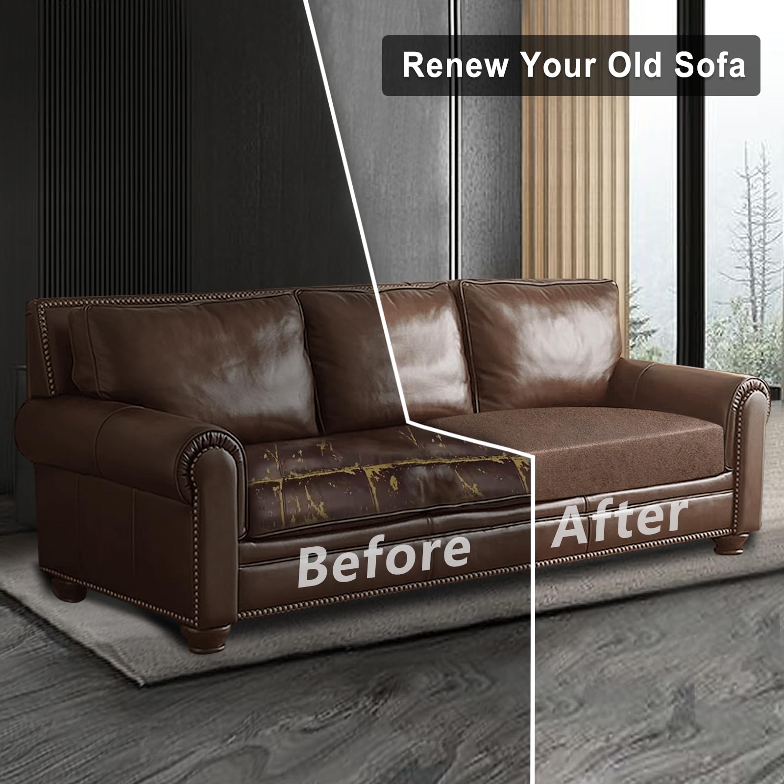 ANARACHON Leather Look Couch Cushion Covers Sofa Seat Slipcovers Sets Couches Furniture Protector for Sectional Armchair Loveseat Pets Kids Stretch Spandex Fabric (2 Cushion Sofa, Brown)