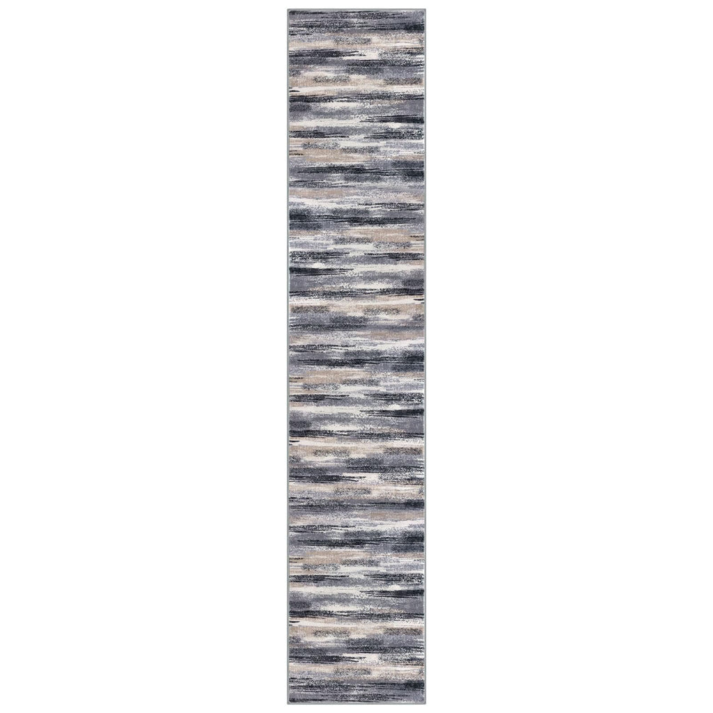 Lansny Modern Abstract Runner Rug 2x10, Grey Black Multi Washable Long Kitchen Runner Non-Slip Soft Hallway Rug Runner Thin Print Faux Wool Carpet for Entryway Bedroom Laundry Room Indoor Home Decor