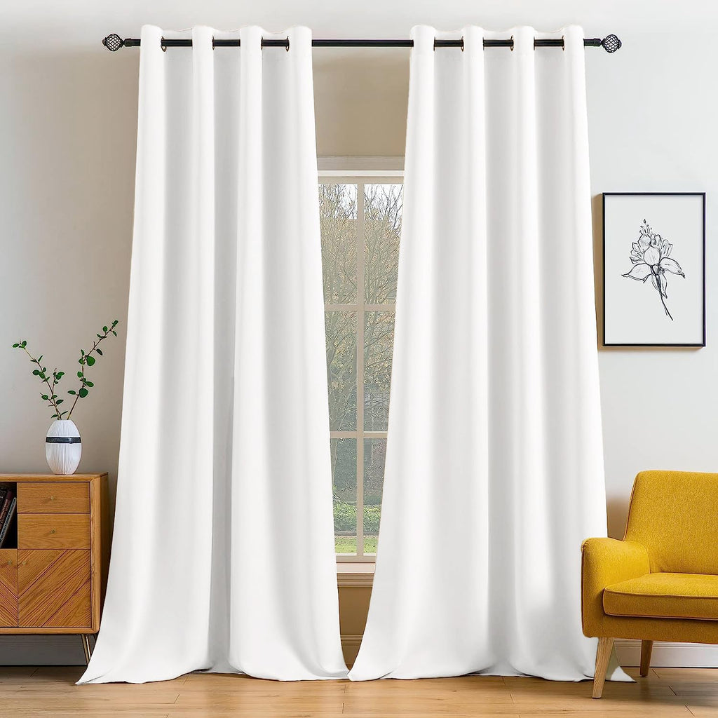MIULEE Pure White Blackout Bedroom Curtains Drapes 96 Inch Long 52"x96"