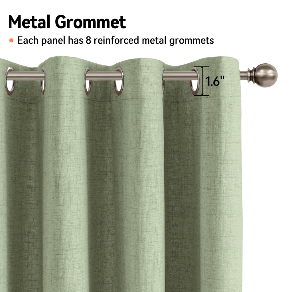 Linen Textured Total Blackout Curtains 72 Inches Long, Sage Green