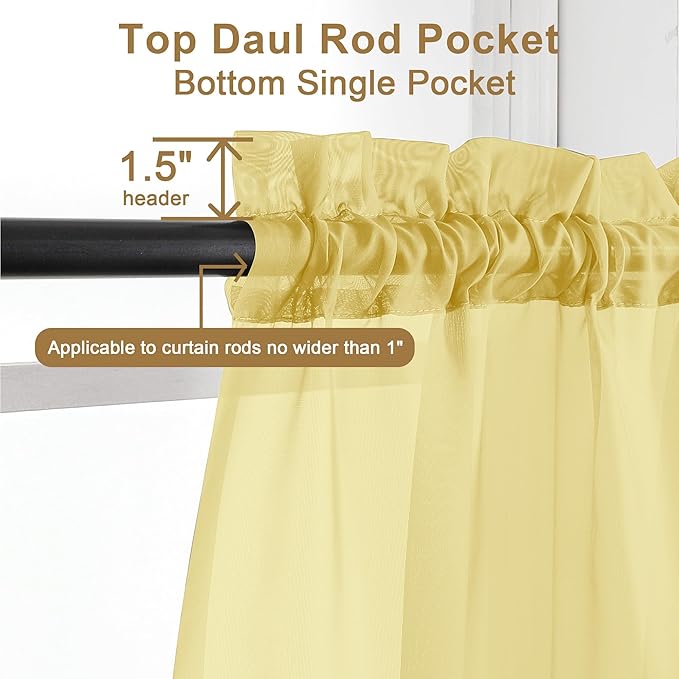 Chyhomenyc Mustard Yellow Sheer Curtains 120 Inches Long - Light Filtering Elegant Voile Extra Long Panel Drapes for Living Room Floor to Ceiling Window, Each 42Wx120L Inch, 10FT, 2 Panels