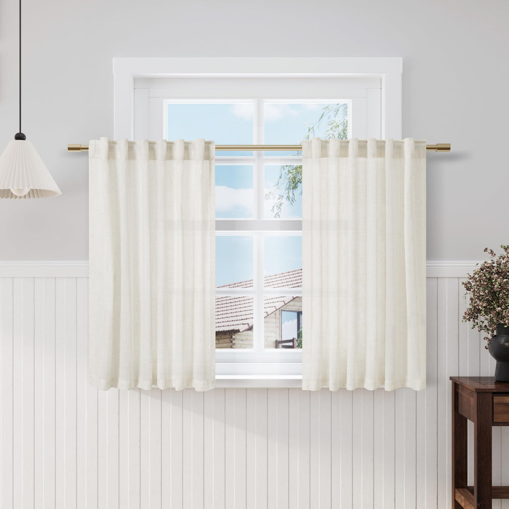 Nanspring Cream Linen Curtains 45 Inch Length Kitchen Bathroom Back Tab Pocke Semi Sheer Curtain 2 Panel Set for Office Basement Small Windows Cottage Farmhouse Decor 42x45