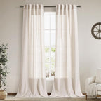 Beige Flax Linen Curtains 90 Inches Long for Bedroom 2 Panels Back Tab Loop Pocket Privacy Neutral Semi Sheer Curtains Country Rustic Farmhouse Light Filtering Drapes for Living Dining Room 40x90