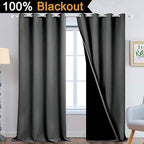 Yakamok 100% Blackout Lined Panels, Thermal Insulated Blackout Curtains for Bedroom, Heat Blocking Drapes for Living Room(52Wx108L, Dark Grey, 2 Panels)