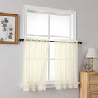 Cream Sheer Curtains Tier 30 Inches Length 2 Panels Set, Light Filtering Lightweight Soft Window Treatments Drapes, Cute Elegant Cafe Curtains for Nursery, Dual Rod Pocket, 2x42Wx30L Inches