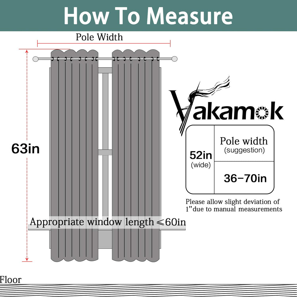 Yakamok Room Darkening Curtains 52x63 inch Length Navy Blue-Living Room