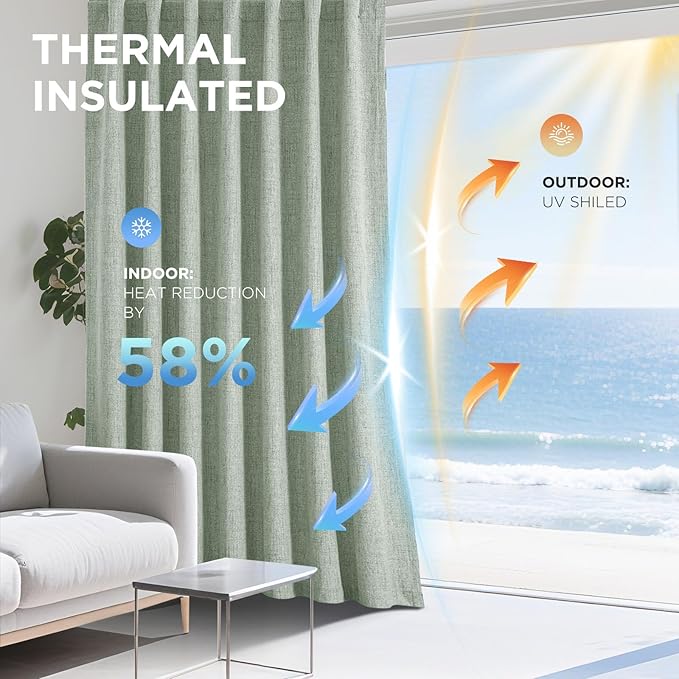 Joydeco Blackout Curtains for Bedroom - 100% Light Blocking 2 Panels Sage Green Drapes 42" W x 90" L, Thermal Insulated Room Darkening Curtains, Linen Textured for Living Room, Rod Pocket & Back Tabs