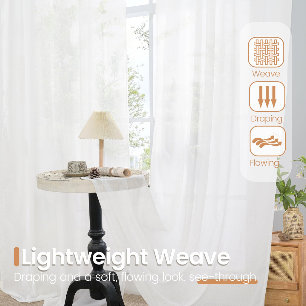 BGment White Semi Sheer Linen Curtains 63 Inch Length for Bedroom 2 Panels Set - Textured Light Filtering Drapes with Rod Pocket Lightweight Window Treatments for Living Room, 52 X 63 Inch