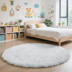 yulidayang White Fluffy Round Area Rugs for Bedroom,5'X5'Shag Circle Area Rugs for Girls Room,Non Slip Fuzzy Plush Rug for Kids Room Living Room and Dorm Home Decor Rug