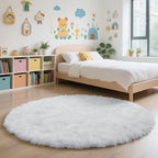 White Fluffy Round Area Rugs for Bedroom,4'X4'Shag Circle Small Area Rugs