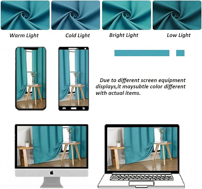 Simplebrand Ava Teal Blackout Curtains for Bedroom 72 Inch Length 2 Panels Set, Privacy Thermal Insulated Rod Pocket Door Window Curtains for Patio French Door Front Door, W40 x L72 Inch