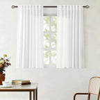 White Linen Curtains 45 inch Length 2 Panel Set for Living Room Back Tab Rod Pocket Semi Sheer Light Filtering Bedroom Window Curtain 45 inch Long Cotton Textured Modern Elegant Coastal Drapes