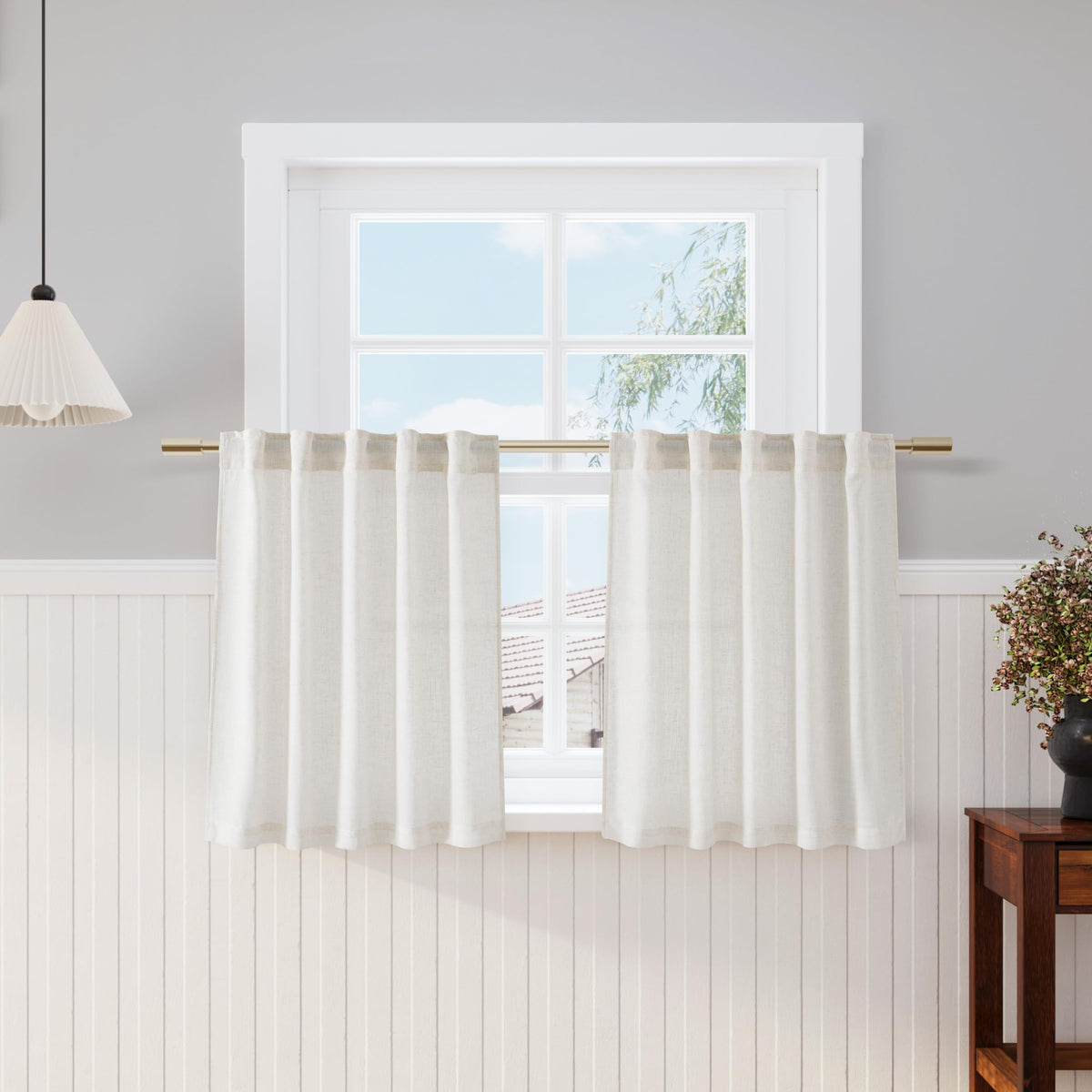 Extra Long Tan Beige Curtains 120 inch Length 2 Panels Set Back Tab Neutral Farmhouse Drapes Light Filtering Semi Sheer Linen Curtain 120 inches Long for Floor to Ceiling Window Patio Sliding Door