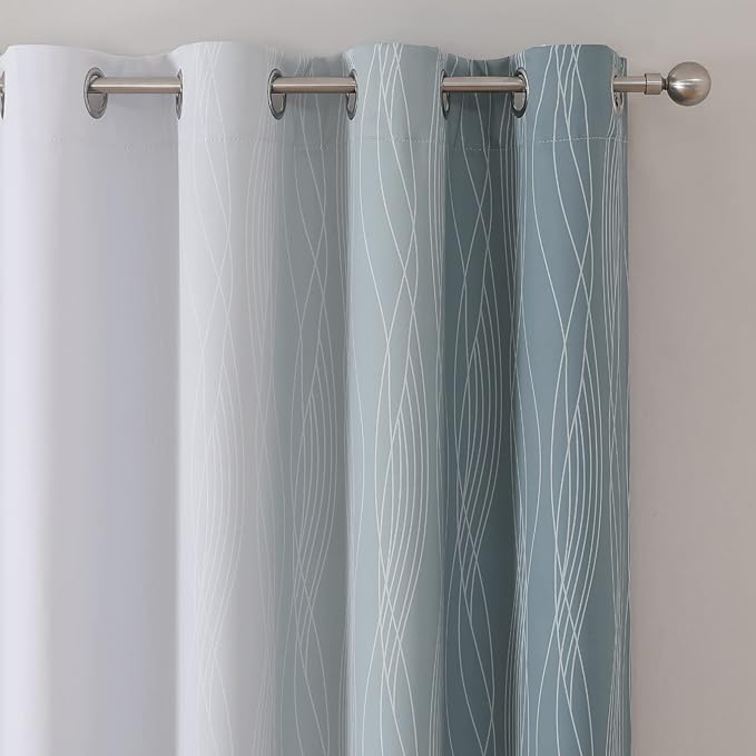 Stone Blue and Greyish White Blackout Curtains for Living Room 72 Inch Long