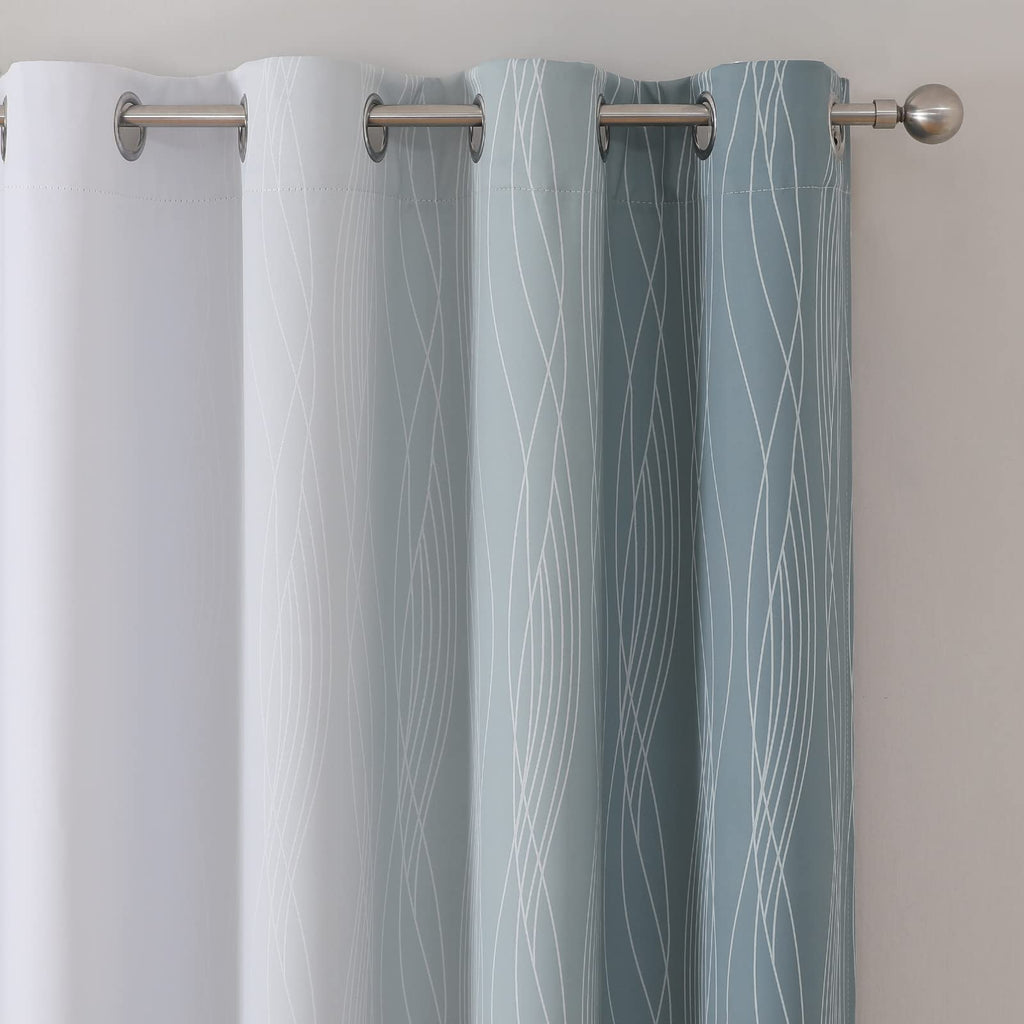 Stone Blue and Greyish White Blackout Curtains for Living Room 63 Inch Long