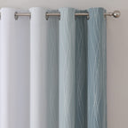 Stone Blue and Greyish White Blackout Curtains for Living Room 63 Inch Long