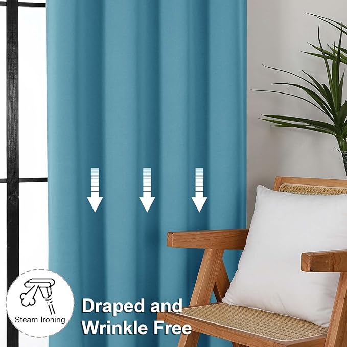 Simplebrand Ava Turquoise Short 36 Inches Blackout Curtain 2 Panels Set, Half Window Rod Pocket Privacy Curtain Tiers for Kitchen, Curtains Blackout for Bathroom Shades, W40 x L36 Inch, Turquoise