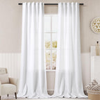 Extra Long Tan Beige Curtains 120 inch Length 2 Panels Set Back Tab Neutral Farmhouse Drapes Light Filtering Semi Sheer Linen Curtain 120 inches Long for Floor to Ceiling Window Patio Sliding Door