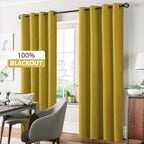 Yakamok Mustard Yellow Linen Textured Curtains 84 Inches Long for Bedroom